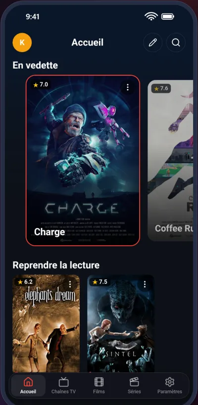 Accueil de MystikTV sur téléphone